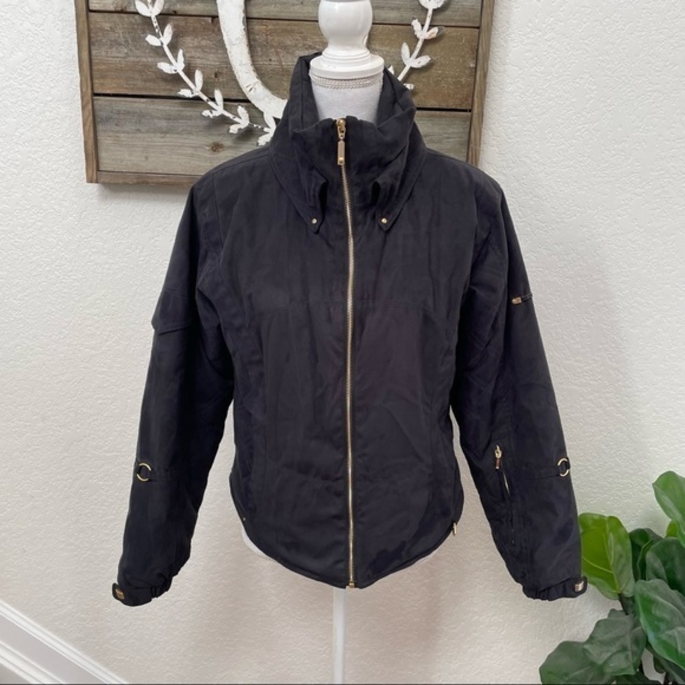 Nils black brushed fabric gold hardware ski winter jacket ladies 6